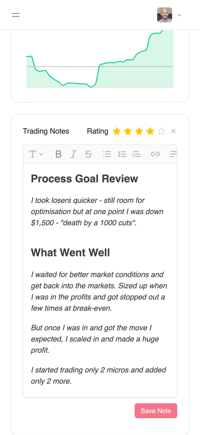 Journalyze trading journal on mobile