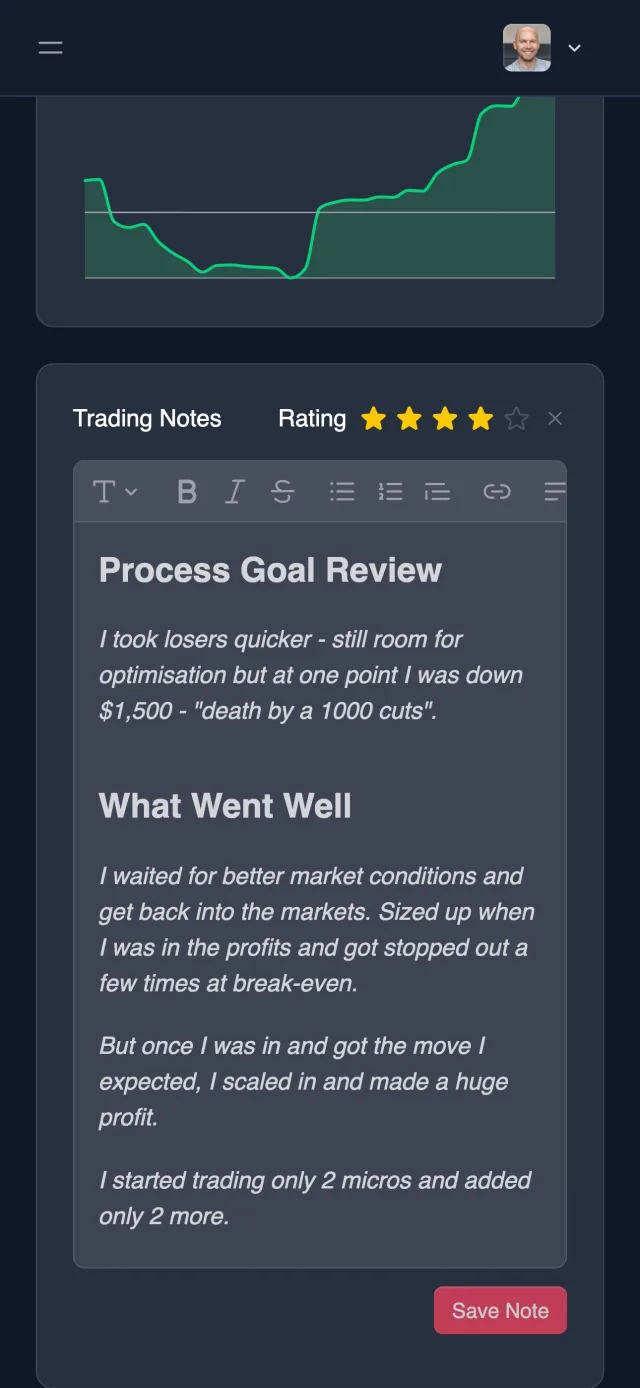 Journalyze trading journal on mobile